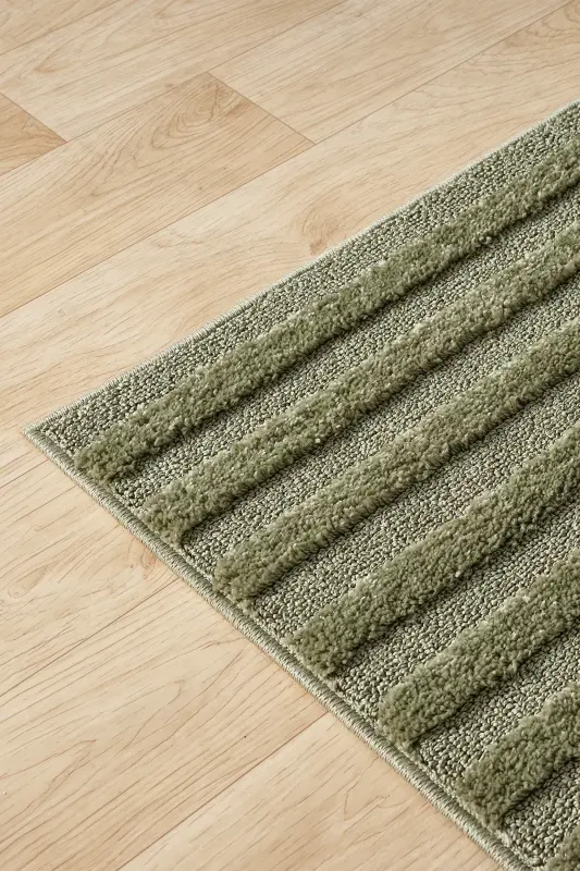 Quincey Bukleli Yumuşak Peluş Post Shaggy Krem Çocuk Odası Oturma Odası Salon Mutfak Halısı-Yeşil - 3