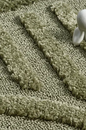 Quincey Bukleli Yumuşak Peluş Post Shaggy Krem Çocuk Odası Oturma Odası Salon Mutfak Halısı-Yeşil - 4