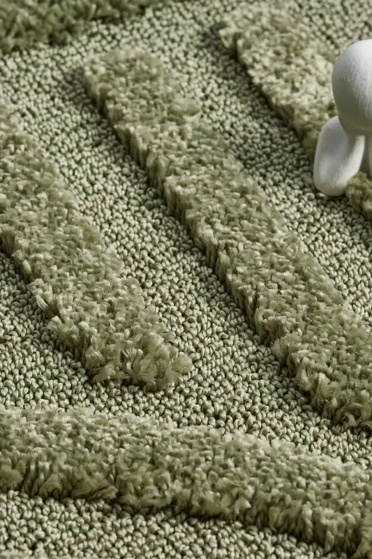 Quincey Bukleli Yumuşak Peluş Post Shaggy Krem Çocuk Odası Oturma Odası Salon Mutfak Halısı-Yeşil - 4