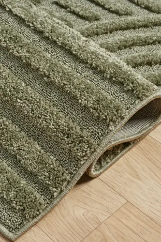 Quincey Bukleli Yumuşak Peluş Post Shaggy Krem Çocuk Odası Oturma Odası Salon Mutfak Halısı-Yeşil - 5