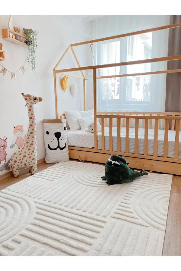 Quincey Curly Soft Plush Shaggy Cream Kids Room Living Room Hall Kitchen Rug - 12