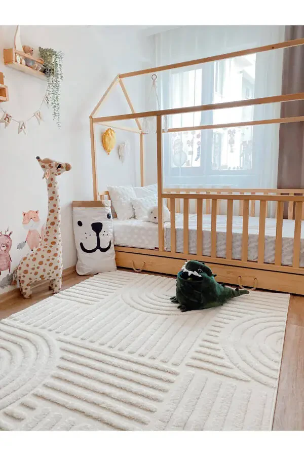 Quincey Curly Soft Plush Shaggy Cream Kids Room Living Room Hall Kitchen Rug - 5