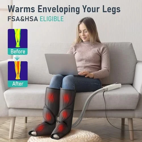 QUINEAR Leg Massager with Heat Air Compression Massage for Foot & Calf Helpful for Circulation and Muscles Relaxation (FSA or HSA Eligible) - QUINEAR