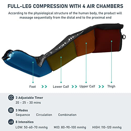 QUINEAR Professional Sequential Air Compression Therapy System for Improved Circulation and Massage - Foot and Leg Recovery Boots for Athletes - 4