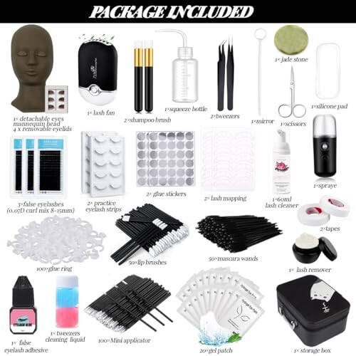 QUKLOGEN Lash Extension Kit Eyelash Practice for Beginners Professional Set with Mannequin Head Removable Eyelids USB Fan Spray Inpidual False Lash Eyelash Strips Shampoo Brush Supplies Storage box - 2