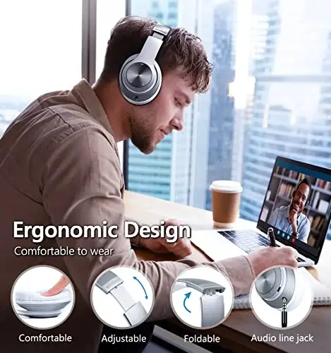 Quloqchinlar Simsiz Bluetooth, 60 soat O'yin vaqti Yig'iladigan Yengil Bluetooth Quloqchinlar Simsiz Quloq ustida Ovozli Hi-Fi Stereo 6 EQ rejimi bilan, Chuqur Bass Sozlanishi Mikrofonli Garnitura, FM, TF kattalar uchun - 3