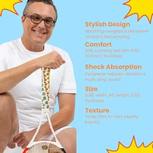 Qulupnay va qaymoqli tennis lentalari va namlagich to'plami - 2 ta yopishqoq 45 dyuym uzunlikdagi x 0,98 dyuym kenglikdagi raketka tutqichi va 1 ta mos keladigan ping namlagichi - 3