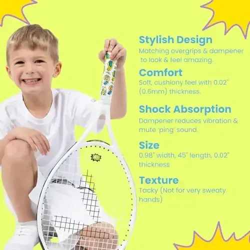 Qulupnay va qaymoqli tennis lentalari va namlagich to'plami - 2 ta yopishqoq 45 dyuym uzunlikdagi x 0,98 dyuym kenglikdagi raketka tutqichi va 1 ta mos keluvchi Ping namlagichi - 3