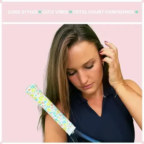 Strawberries and Cream Tennis Tape & Dampener Set - 2 Tacky 45” Long x 0.98” Wide Racket Handle Overgrips & 1 Matching Ping Dampener - 7