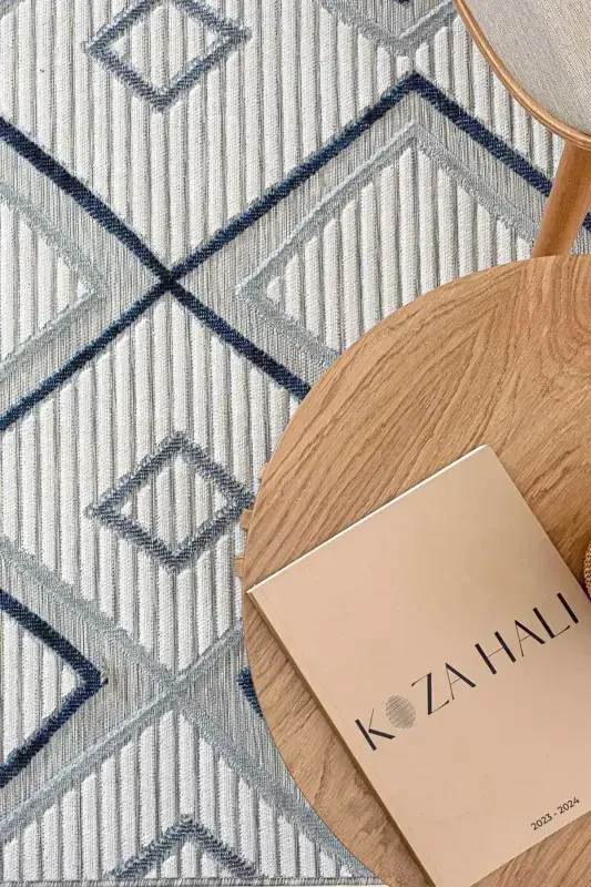 Qum kremi Moviy buklanadigan oson tozalanadigan gilam 65549a-Qum kremi Moviy - 3