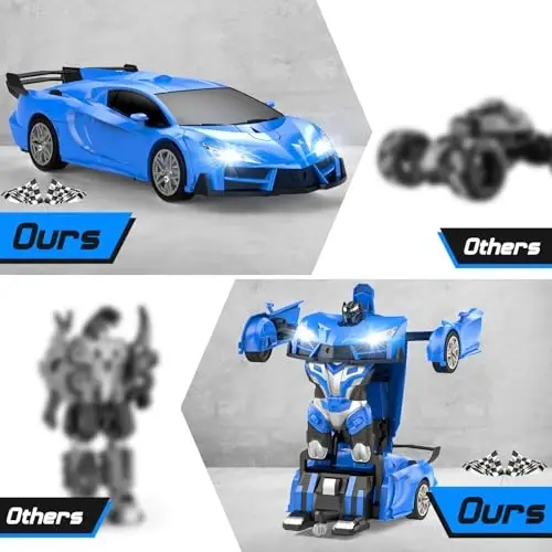 Qumcou 1: 16 Transform Remote Control Car, Toys for Boys Age 3-8, Blue | Easy 2.4GHz Controls, 360° Spins for Indoor Play. LED Light, One-Button Transforming. Fun Birthday Gift for Boys - 4