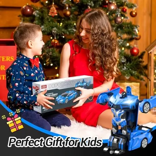 Qumcou 1: 16 Transform Remote Control Car, Toys for Boys Age 3-8, Blue | Easy 2.4GHz Controls, 360° Spins for Indoor Play. LED Light, One-Button Transforming. Fun Birthday Gift for Boys - 5