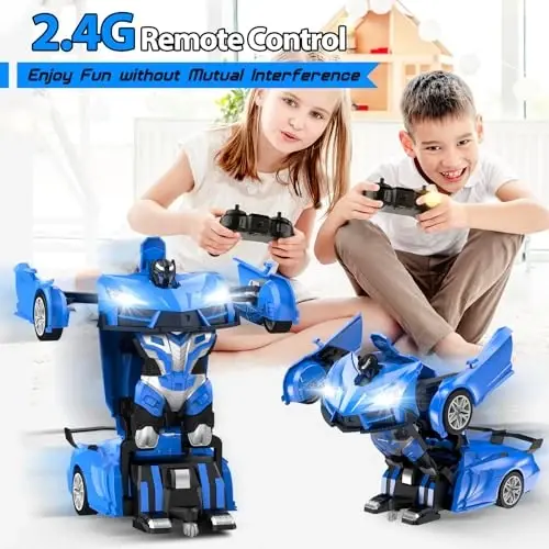 Qumcou 1: 16 Transform Remote Control Car, Toys for Boys Age 3-8, Blue | Easy 2.4GHz Controls, 360° Spins for Indoor Play. LED Light, One-Button Transforming. Fun Birthday Gift for Boys - QUMCOU (1)