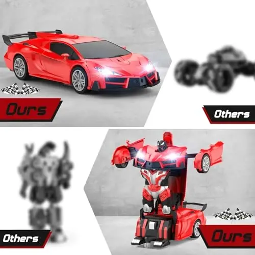 Qumcou 1: 16 Transform Remote Control Car, Toys for Boys Age 3-8, Red | Easy 2.4GHz Controls, 360° Spins for Indoor Play. LED Light, One-Button Transforming. Fun Birthday Gift for Boys - 4