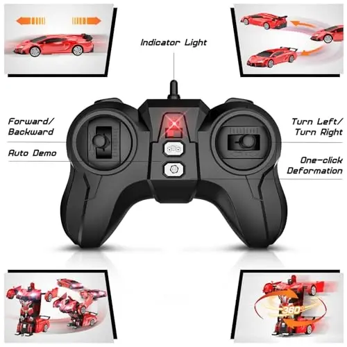Qumcou 1: 16 Transform Remote Control Car, Toys for Boys Age 3-8, Red | Easy 2.4GHz Controls, 360° Spins for Indoor Play. LED Light, One-Button Transforming. Fun Birthday Gift for Boys - 5