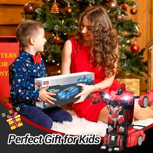 Qumcou 1: 16 Transform Remote Control Car, Toys for Boys Age 3-8, Red | Easy 2.4GHz Controls, 360° Spins for Indoor Play. LED Light, One-Button Transforming. Fun Birthday Gift for Boys - 6