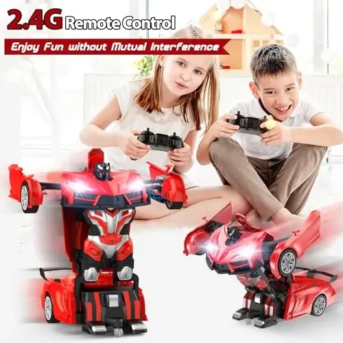 Qumcou 1: 16 Transform Remote Control Car, Toys for Boys Age 3-8, Red | Easy 2.4GHz Controls, 360° Spins for Indoor Play. LED Light, One-Button Transforming. Fun Birthday Gift for Boys - QUMCOU (1)