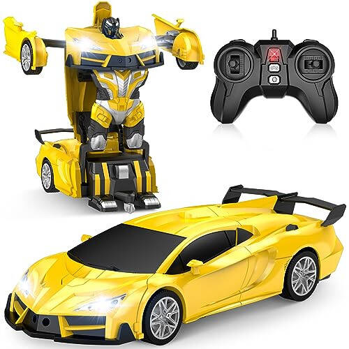 Qumcou Remote Control Car, Transform Robot RC Cars with Cool Headlights, 2.4Ghz Kids Toys Car with 360 Degree Rotation and One-Button Deformation, Christmas Birthday Gifts for Boys Girls - 6