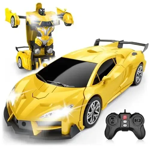 Qumcou Remote Control Car, Transform Robot RC Cars with Cool Headlights, 2.4Ghz Kids Toys Car with 360 Degree Rotation and One-Button Deformation, Christmas Birthday Gifts for Boys Girls - 6