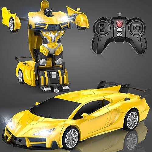 Qumcou Remote Control Car, Transform Robot RC Cars with Cool Headlights, 2.4Ghz Kids Toys Car with 360 Degree Rotation and One-Button Deformation, Christmas Birthday Gifts for Boys Girls - 1