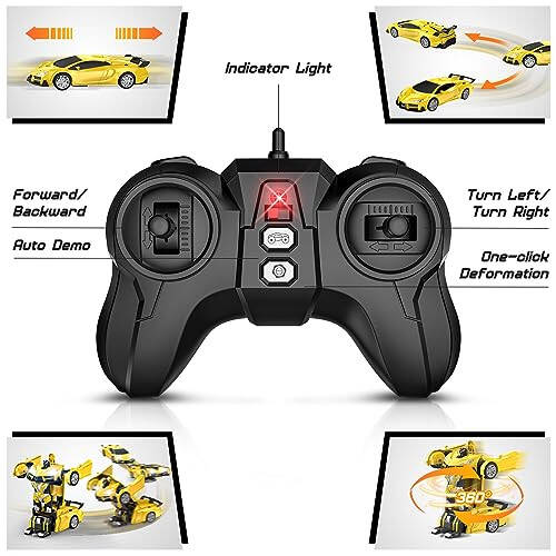 Qumcou Remote Control Car, Transform Robot RC Cars with Cool Headlights, 2.4Ghz Kids Toys Car with 360 Degree Rotation and One-Button Deformation, Christmas Birthday Gifts for Boys Girls - 7