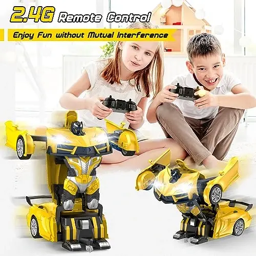 Qumcou Transform Remote Control Car, RC Cars for Boys Age 3-5 6-8, One-Button Transform Toy Cars, 2.4GHz, 360° Spin, 1: 16 Scale, Flashing Headlight,3-8 Year Old Grandkids Christmas Birthday Gifts - 4