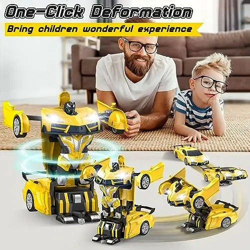 Qumcou Transform Remote Control Car, RC Cars for Boys Age 3-5 6-8, One-Button Transform Toy Cars, 2.4GHz, 360° Spin, 1: 16 Scale, Flashing Headlight,3-8 Year Old Grandkids Christmas Birthday Gifts - 2