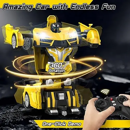 Qumcou Transform Remote Control Car, RC Cars for Boys Age 3-5 6-8, One-Button Transform Toy Cars, 2.4GHz, 360° Spin, 1: 16 Scale, Flashing Headlight,3-8 Year Old Grandkids Christmas Birthday Gifts - 3