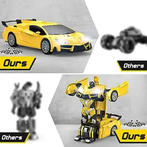 Qumcou Transform Remote Control Car, RC Cars for Boys Age 3-5 6-8, One-Button Transform Toy Cars, 2.4GHz, 360° Spin, 1: 16 Scale, Flashing Headlight,3-8 Year Old Grandkids Christmas Birthday Gifts - 5