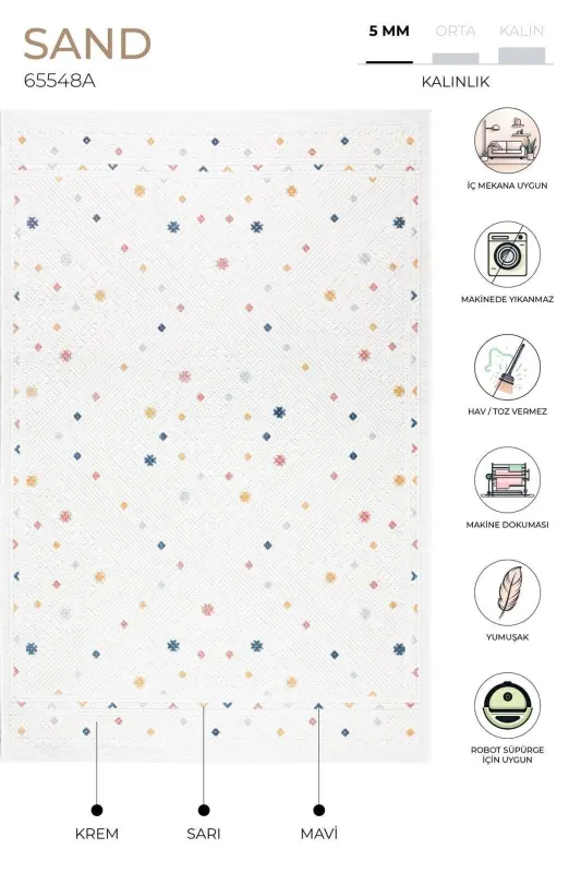 Qumli krem Multi buklanadigan, tozalash oson gilam 65548a-Qumli krem Multi - 2