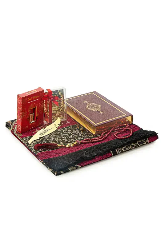 Quran and Sejadah Set Maroon-Maroon, Suitable for Gift Bundle and Dowry - 3