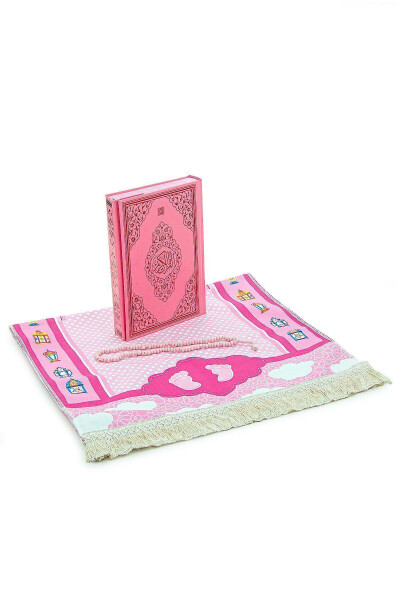 Quran Courses Portable Quran Tasbih Child Prayer Rug Set Pink - 2