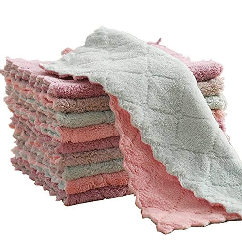 QURIPE 10 ta Mikrofiber Tozalash Matosi Oshxona Sochiqlari, Ikki Tomonlama Idish Quritish Sochiqlari, Uy Jihozlari Stol Oshxona Idish oynalari uchun qayta ishlatiladigan maishiy tozalash matolari - QURIPE