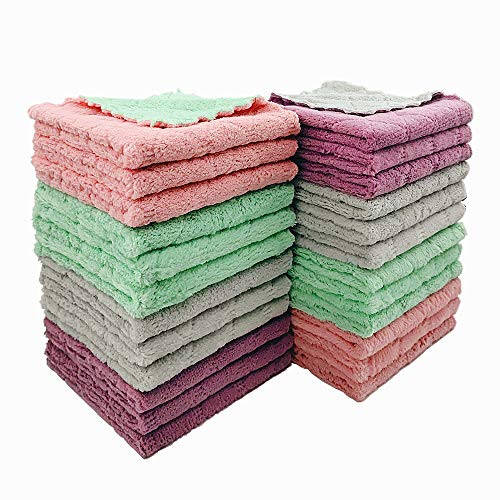 QURIPE 24 dona mikrofiber tozalash matosi, oshxona matosi idish sochiqlari, ikki tomonlama premium idish yuvish matolari, uy mebellari stol oshxona oynalarini tozalash uchun qayta ishlatiladigan maishiy tozalash matolari. - 1