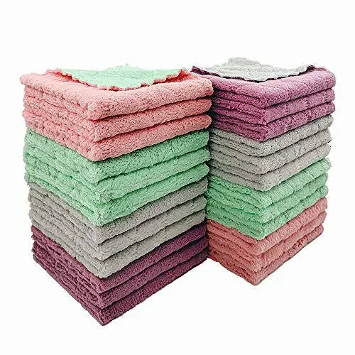 QURIPE 24-Pack Microfiber Cleaning Cloth, Kitchen Cloth Dish Towels, Double-Sided Premium Dishcloths, Reusable Household Cleaning Cloths for House Furniture Table Kitchen Glass Cleaning - 1