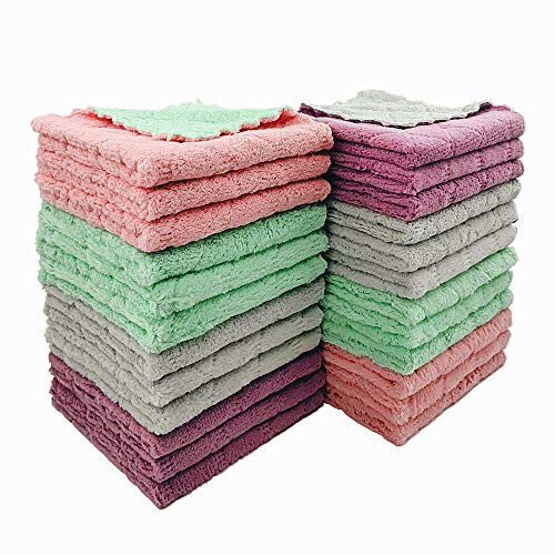 QURIPE 24-Pack Microfiber Cleaning Cloth, Kitchen Cloth Dish Towels, Double-Sided Premium Dishcloths, Reusable Household Cleaning Cloths for House Furniture Table Kitchen Glass Cleaning - QURIPE