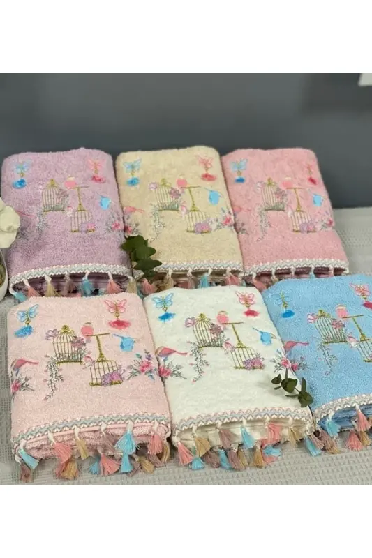 Qush qafas naqshli paxtali popukli 6'li 30x50 oshxona sochiqlar to'plami - 1