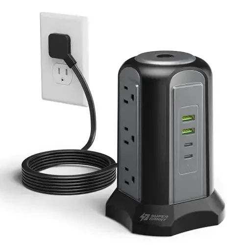 Quvvat chizig'i minorasi kuchlanishdan himoya qiluvchi, SUPERDANNY stol usti zaryadlash stantsiyasi, 6,5 fut tekis vilka uzaytirgich, 9 rozetka, 4 USB (2 USB-C), 1080J, uy, ofis, yotoqxona uchun bir nechta himoya rozetka kengaytirgichi 