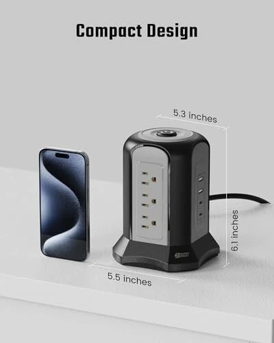 Quvvat simi minorasi to'lqin himoyasi, SUPERDANNY ish stoli zaryadlash stantsiyasi, 10 fut uzaytirgich simi, 9 rozetka, 4 USB port, 1080 Joule, 3-pinli, erga ulangan, uy, ofis uchun ko'p darajali himoya, qora - 12