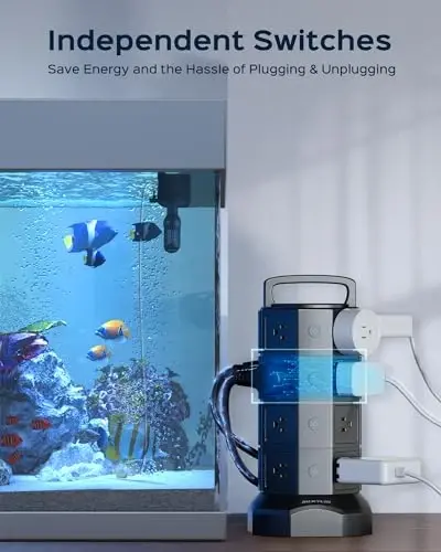 Quvvat tarmog'i minorasi to'lqin himoyachisi, JACKYLED 16 rozetka 6 USB (2 USB C) zaryadlash stantsiyasi, Ko'p rozetkali uzatma kabeli, 1050J 1625W/13A rozetka uzatma kabeli 6.5ft uy va ofis uchun - 4