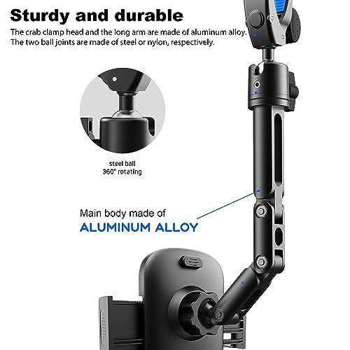 Quyee Phone Holder Car, Rear View Mirror Phone Holder - Aluminum Alloy Mount Multi-Angle Adjustment Rotatable and Retractable Compatible with All 4-7 Inch iPhone and Android Cell Phones - 5