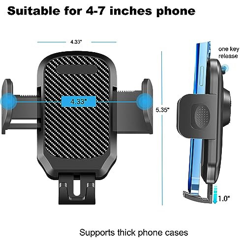 Quyee Phone Holder Car, Rear View Mirror Phone Holder - Aluminum Alloy Mount Multi-Angle Adjustment Rotatable and Retractable Compatible with All 4-7 Inch iPhone and Android Cell Phones - 6