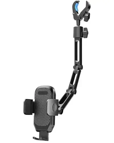 Quyee Phone Holder Car, Rear View Mirror Phone Holder - Aluminum Alloy Mount Multi-Angle Adjustment Rotatable and Retractable Compatible with All 4-7 Inch iPhone and Android Cell Phones (XL Black) - QUYEE
