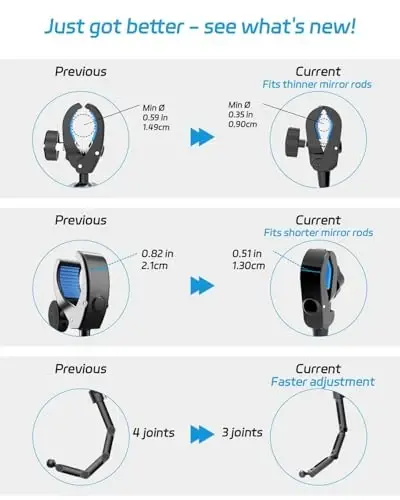 Quyee Telefon Ulagichi Avtomobil, Orqa Ko'zgu Telefon Ulagichi - Alyuminiy Qotishma O'rnatish Ko'p Burchakli Sozlash Aylanadigan va Tortiladigan Barcha 4-7 Dyuymli iPhone va Android Mobil Telefonlar bilan Mos (XL Qora) - 5