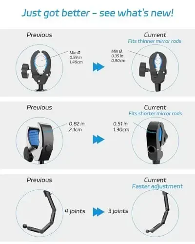 Quyee Telefon Ulagichi Avtomobil, Orqa Ko'zgu Telefon Ulagichi - Alyuminiy Qotishma O'rnatish Ko'p Burchakli Sozlash Aylanadigan va Tortiladigan Barcha 4-7 Dyuymli iPhone va Android Mobil Telefonlar bilan Mos (XL Qora) - 5