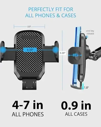 Quyee Telefon Ulagichi Avtomobil, Orqa Ko'zgu Telefon Ulagichi - Alyuminiy Qotishma O'rnatish Ko'p Burchakli Sozlash Aylanadigan va Tortiladigan Barcha 4-7 Dyuymli iPhone va Android Mobil Telefonlar bilan Mos (XL Qora) - 6
