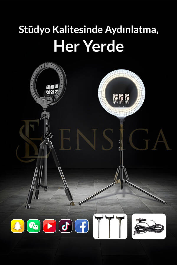 Quyma Oyoqli 21 Dyuyimli Ring Light Masofaviy Boshqarishli Led 54sm Influencer Sartarosh Makyaj Chiroqi Sumkali - 10