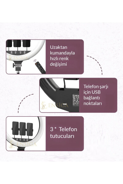 Quyma Oyoqli 21 Dyuyimli Ring Light Masofaviy Boshqarishli Led 54sm Influencer Sartarosh Makyaj Chiroqi Sumkali - 12
