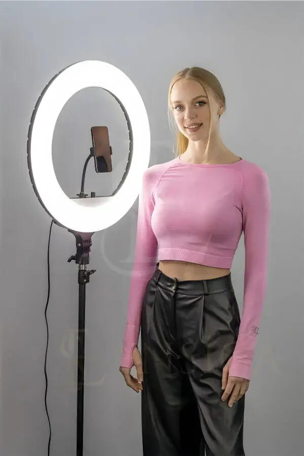 Quyma Oyoqli 21 Dyuyimli Ring Light Masofaviy Boshqarishli Led 54sm Influencer Sartarosh Makyaj Chiroqi Sumkali - 1