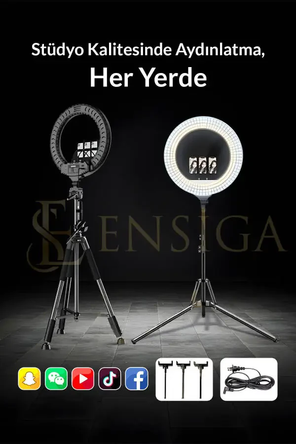 Quyma Oyoqli 21 Dyuyimli Ring Light Masofaviy Boshqarishli Led 54sm Influencer Sartarosh Makyaj Chiroqi Sumkali - 2